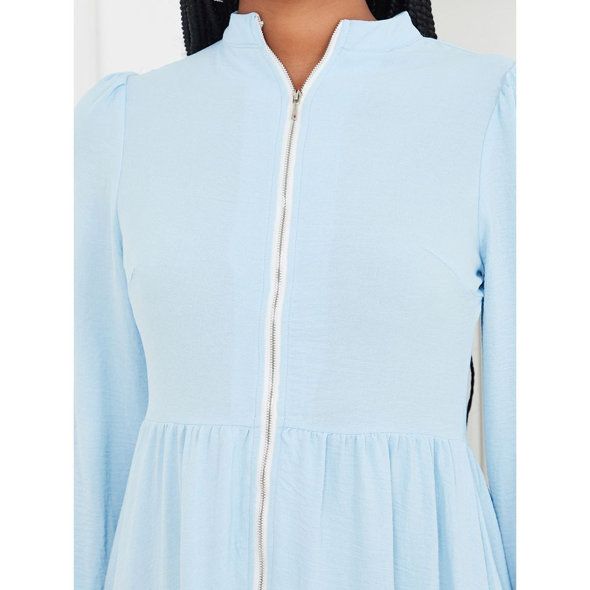 Styli 3/4 Sleeves Zip Front Detail A-Line Midi Dress-women-clothing-dresses-image-3