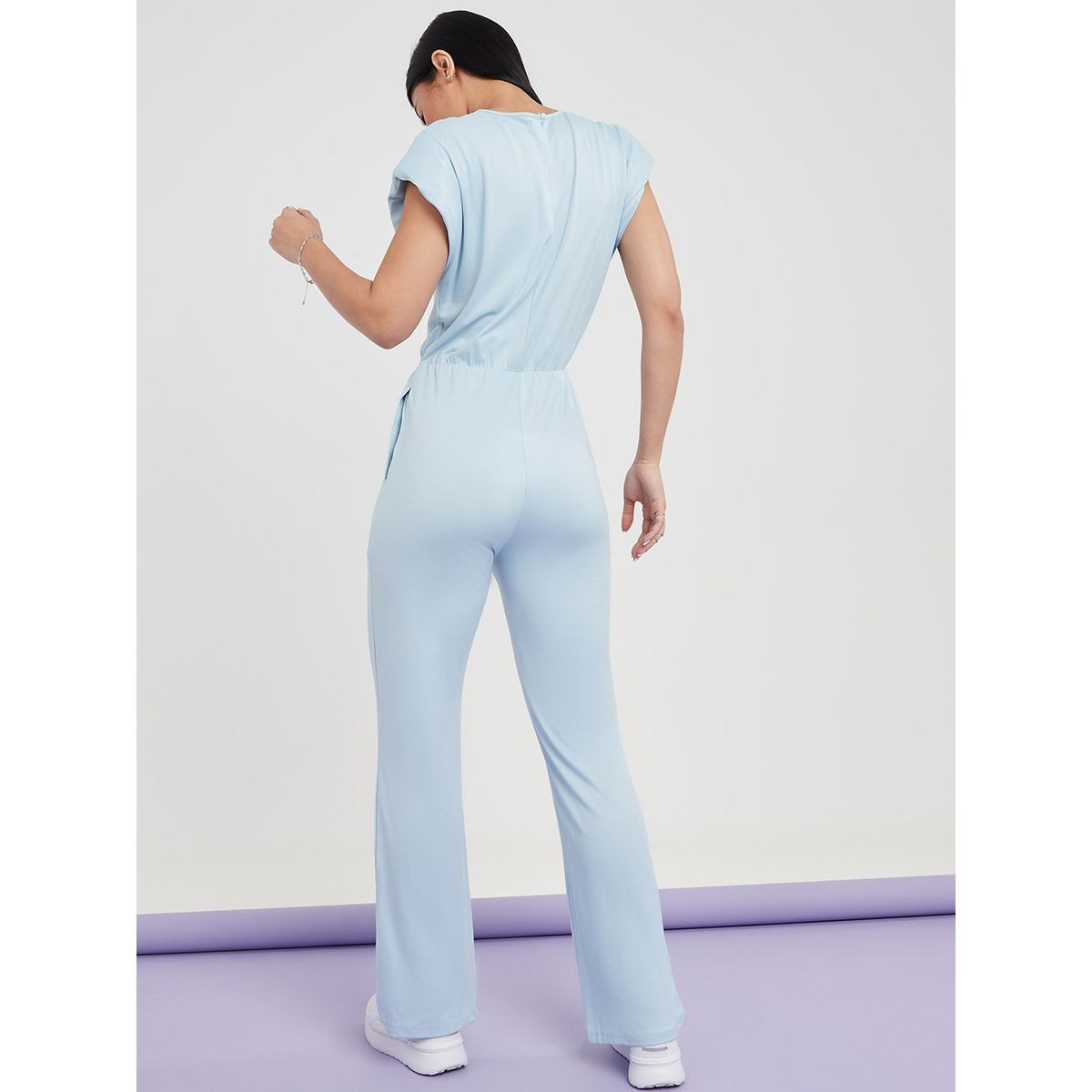 Styli Cap Sleeves Straight Leg Jersey Jumpsuit with Shoulder Pad-women-clothing-jumpsuits-image-5