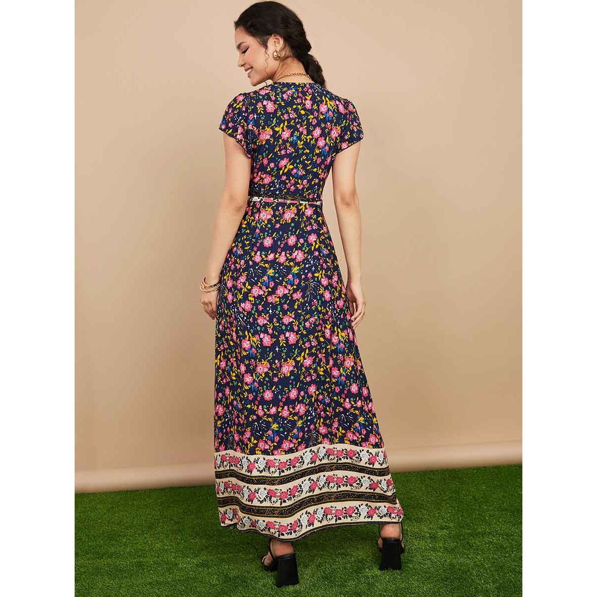 Styli Cap Sleeves Floral Print Soft Viscose Wrap Maxi Dress-women-clothing-dresses-image-4