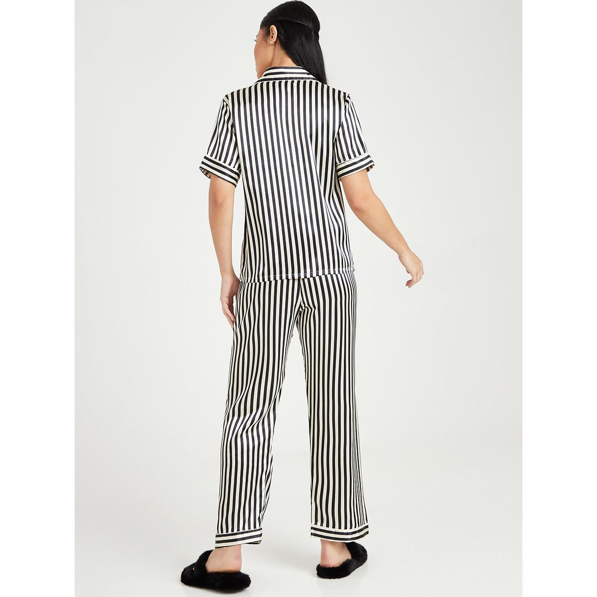 Styli Pack of 3 - Satin Solid Lace Trim Cami with Stripe Shirt and Pyjama Set-women-clothing-nightwear-pyjamas-longsets-image-10