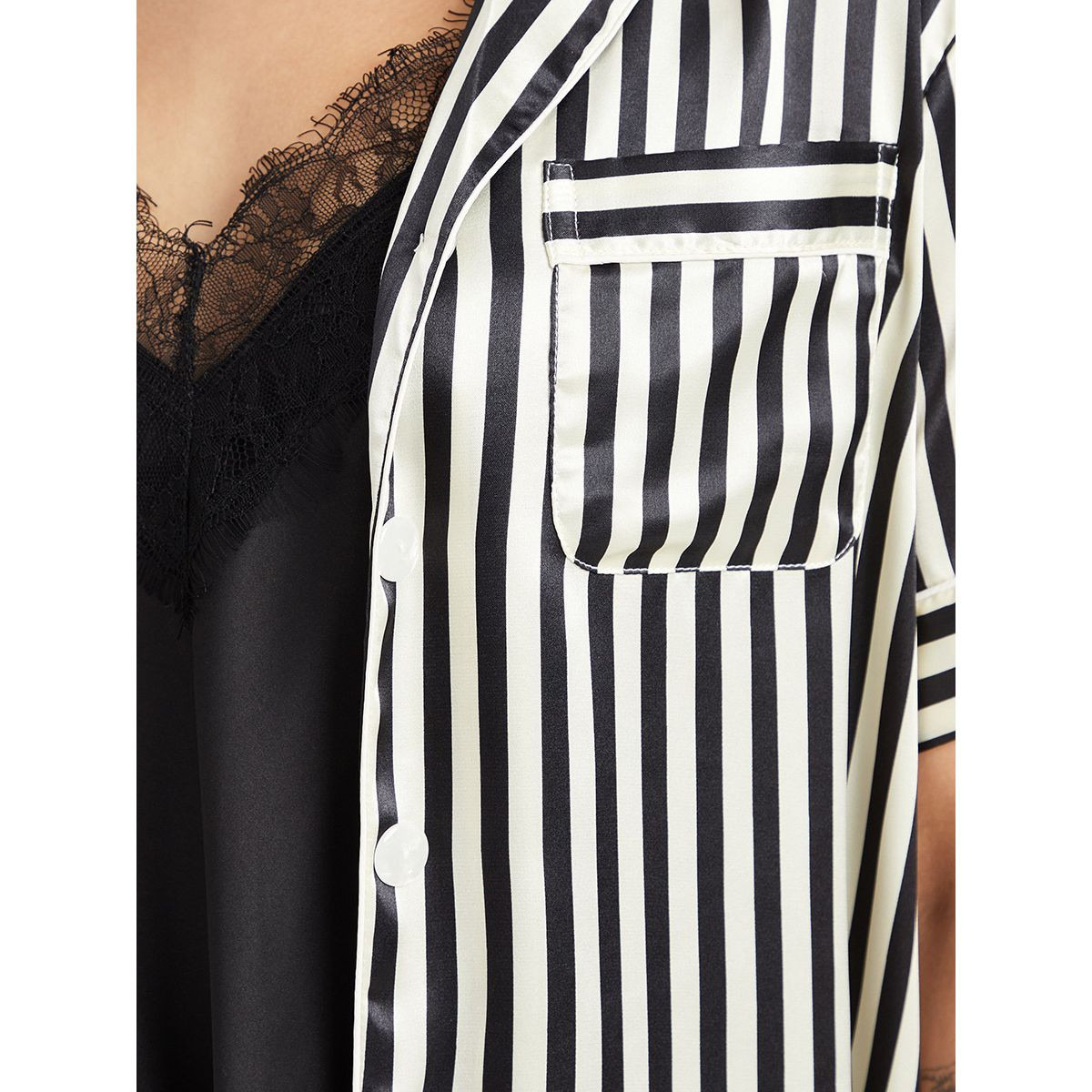 Styli Pack of 3 - Satin Solid Lace Trim Cami with Stripe Shirt and Pyjama Set-women-clothing-nightwear-pyjamas-longsets-image-8
