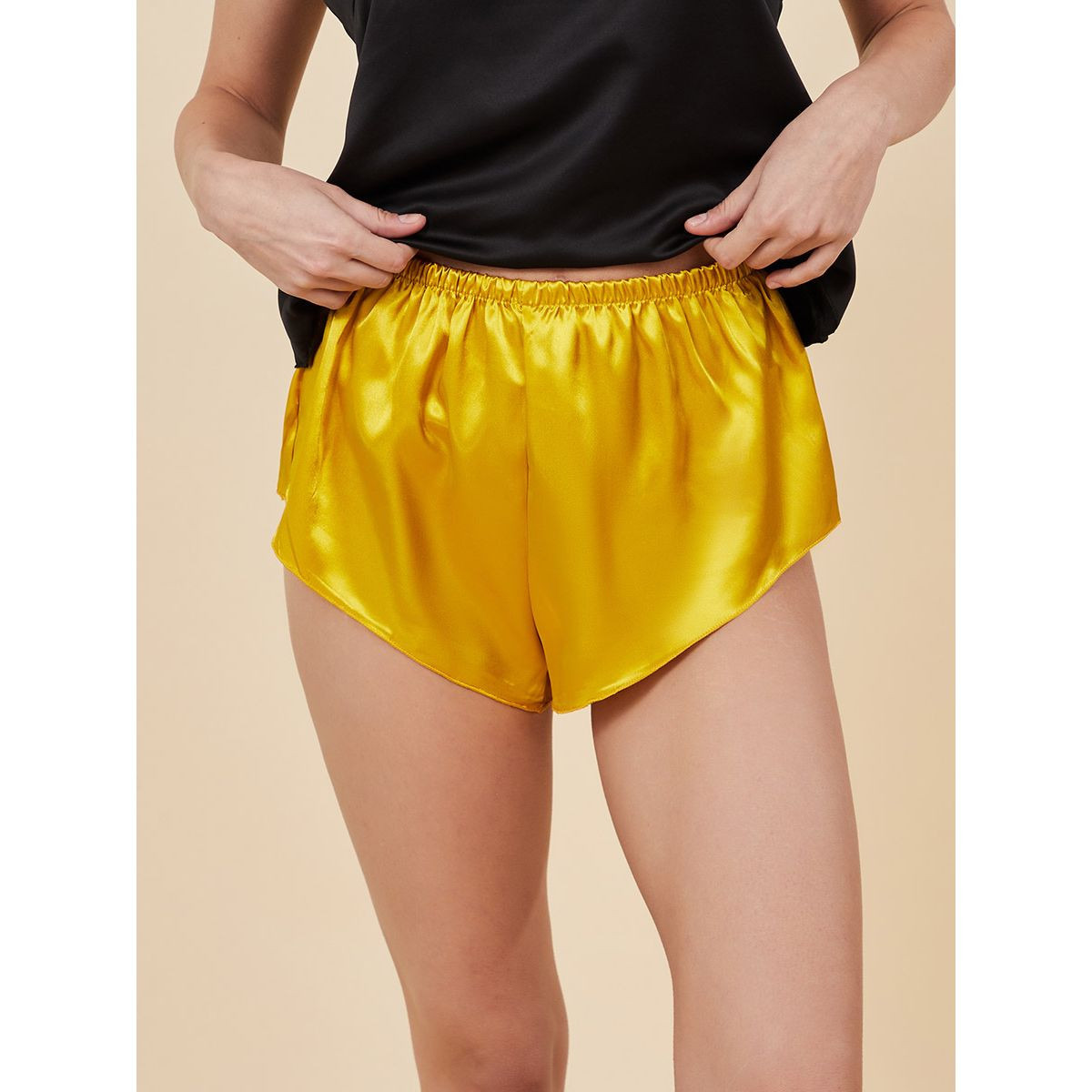 Styli Solid Lace Trim Satin Cami and Shorts Set-women-clothing-nightwear-pyjamas-longsets-image-2