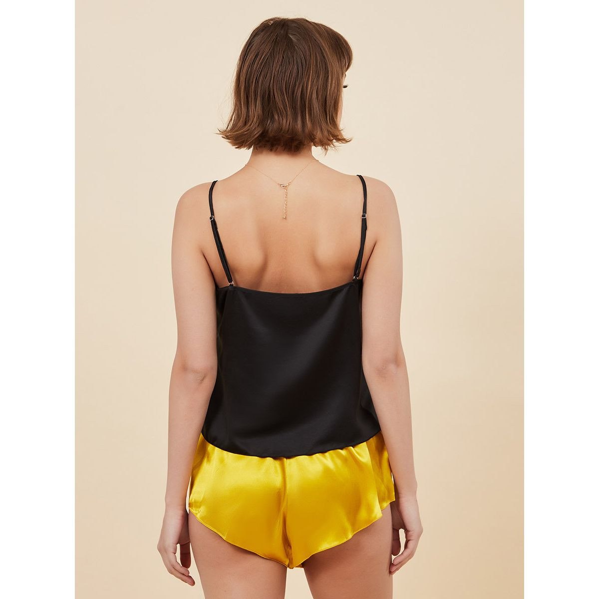 Styli Solid Lace Trim Satin Cami and Shorts Set-women-clothing-nightwear-pyjamas-longsets-image-1
