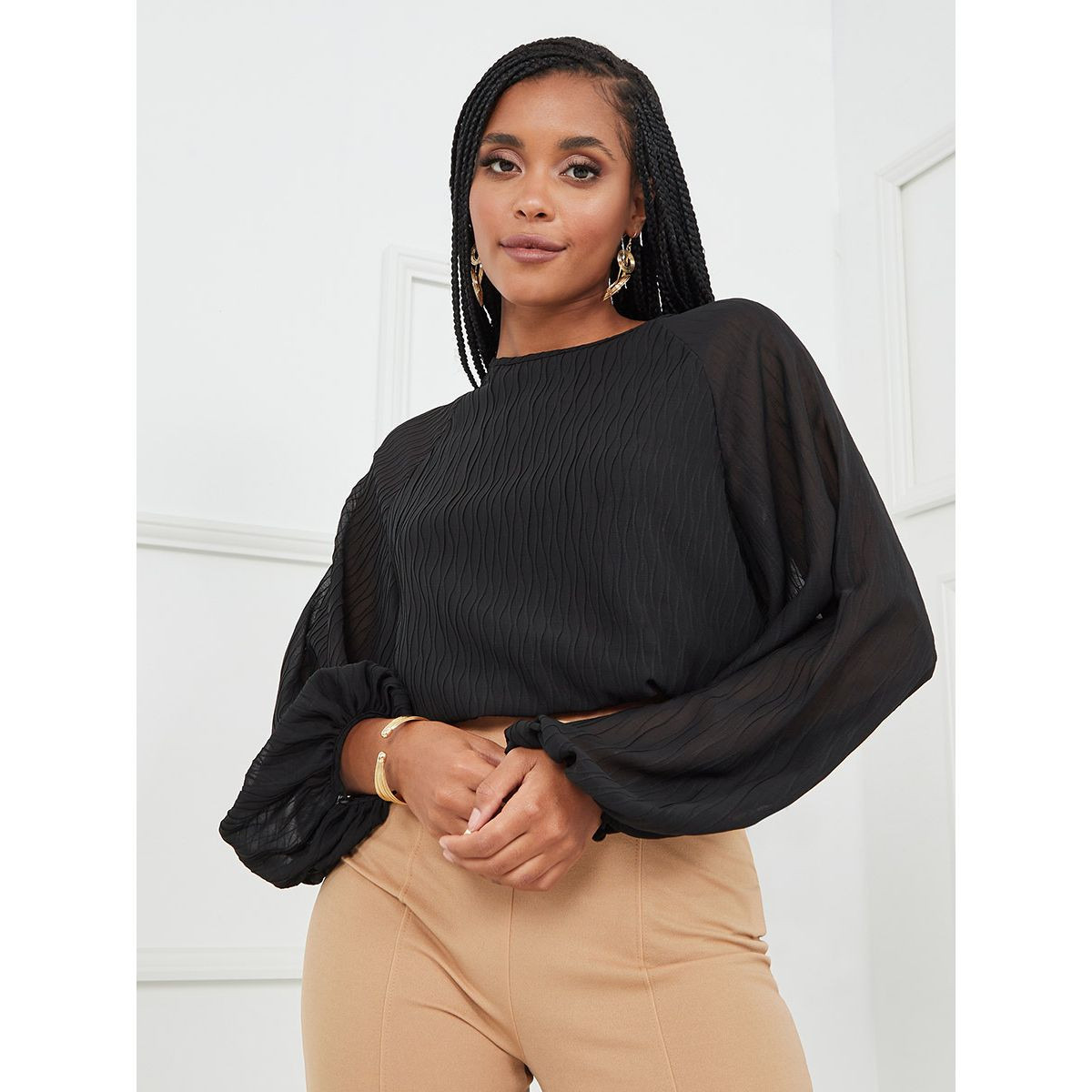بلوزة باكمام بالون وخصر مطاطي من ستايلي-women-clothing-shirtsandblouses-blouses-image-1