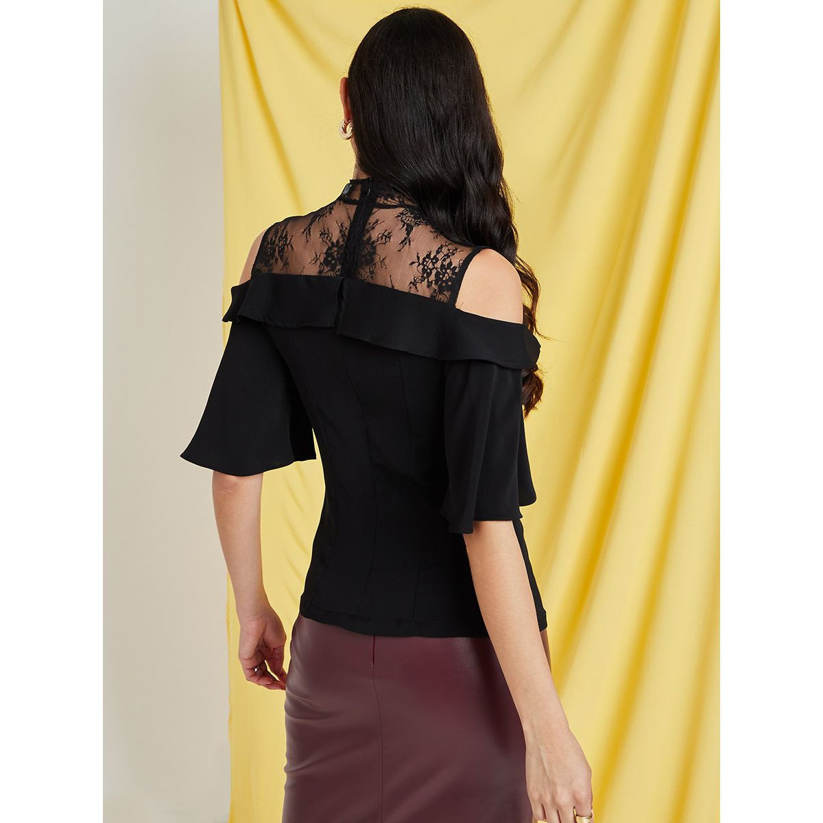Styli Cold Shoulder High Neck Blouse with Lace Yoke Detail-women-clothing-shirtsandblouses-blouses-image-5