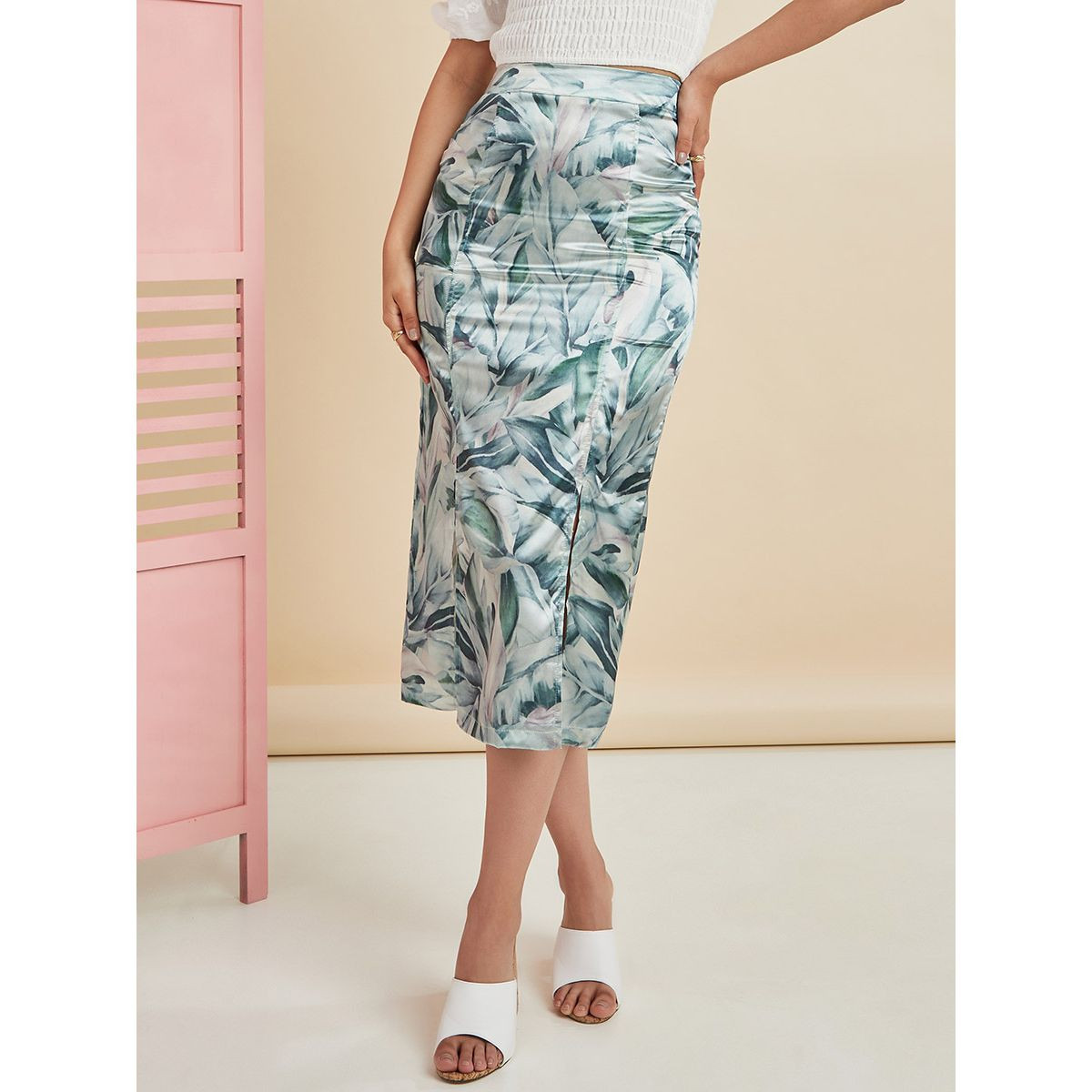 Styli Premium Satin Split Midi Skirt-women-clothing-skirts-image-2