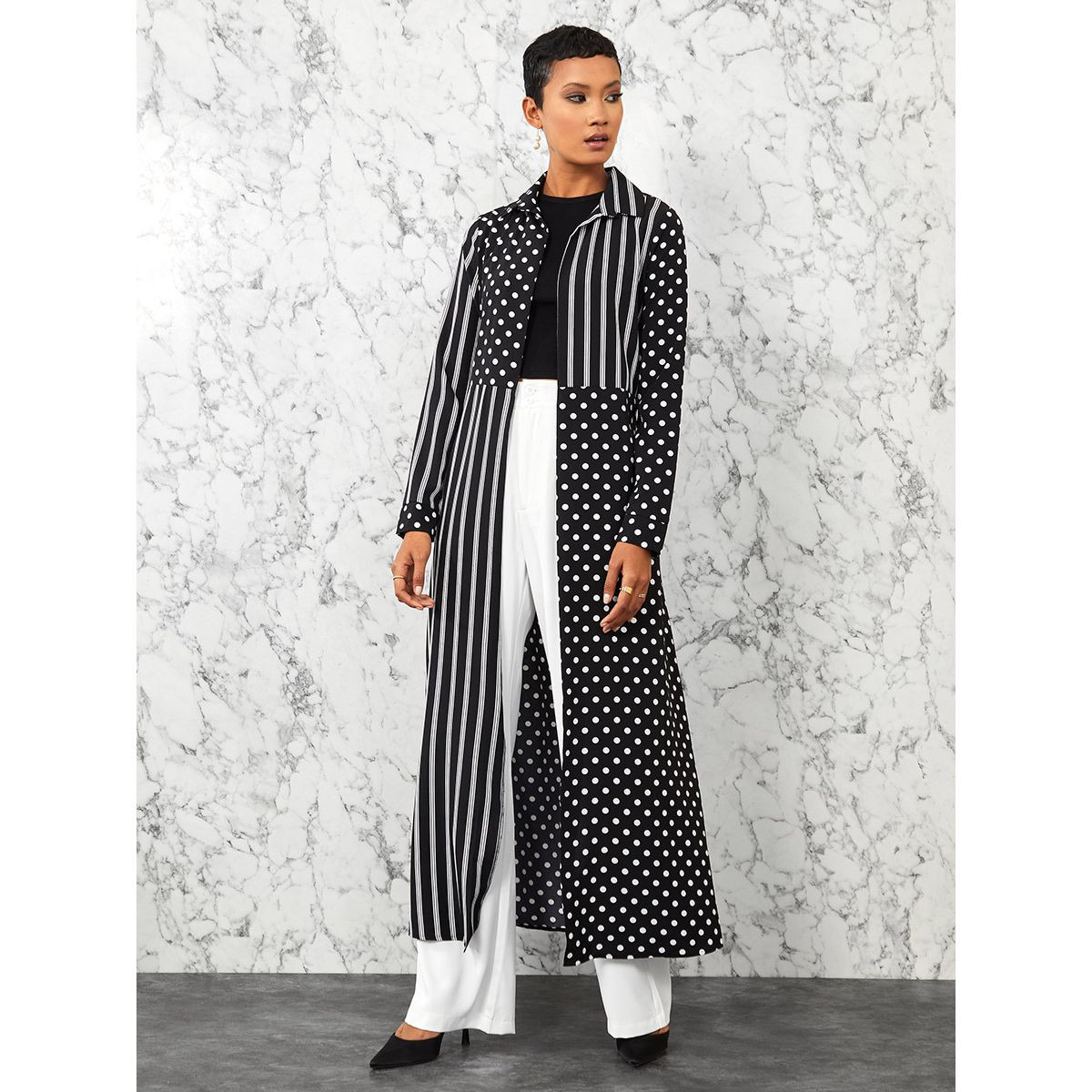 Styli Long Sleeves Stripes and Polka Print Maxi Kimono with Tie Belt-women-winterwear-coatsandjackets-jackets-image-1