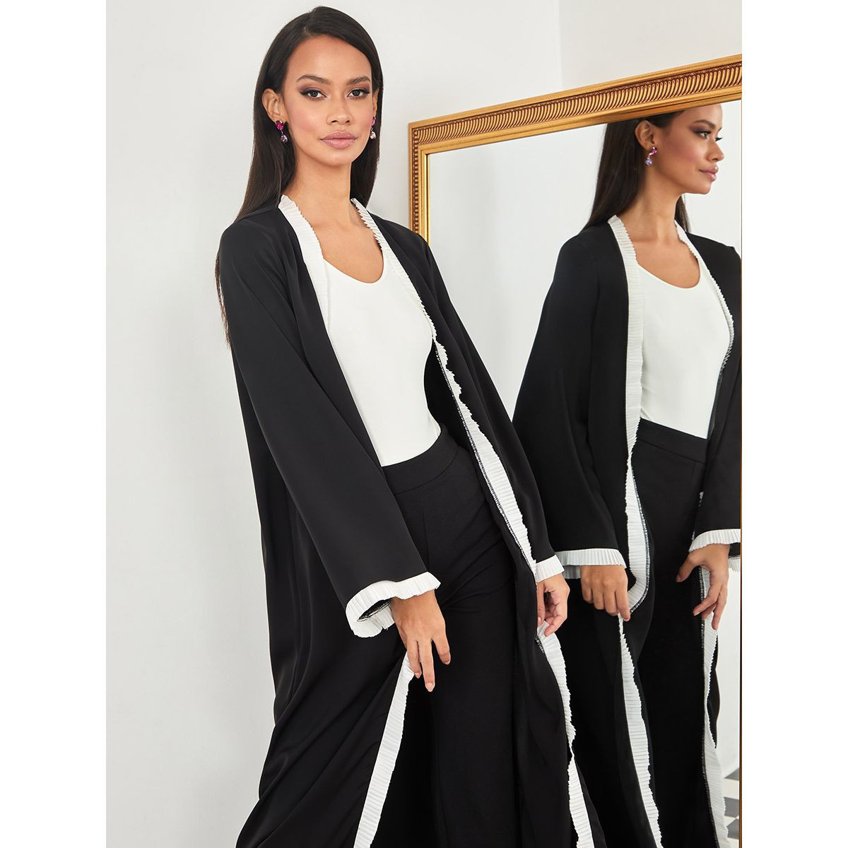 كيمونو طويل مزين بكسرات من ستايلي-women-clothing-shirtsandblouses-blouses-image-2