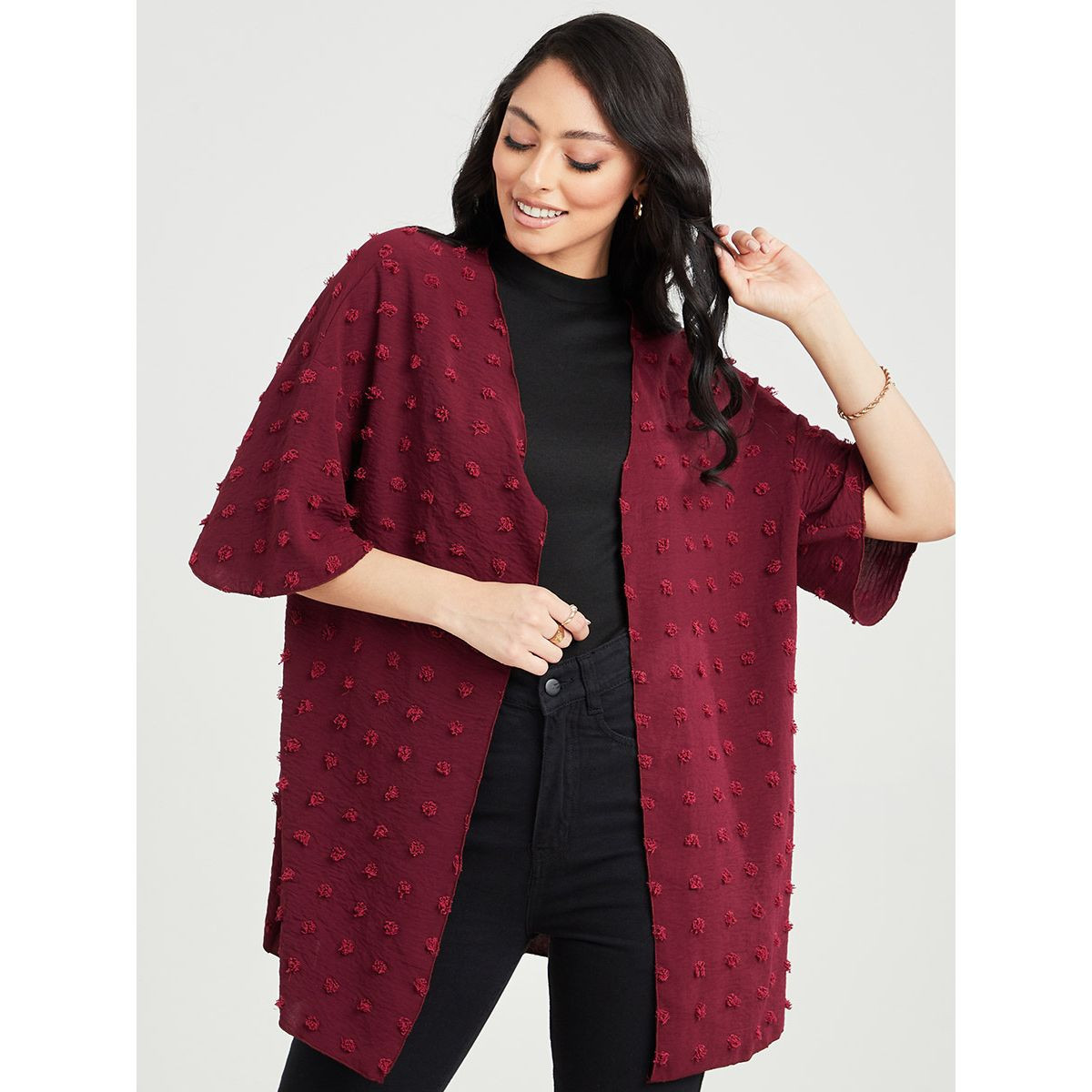 Styli LONG LINE DOBBY KIMONO-women-clothing-shirtsandblouses-blouses-image-1