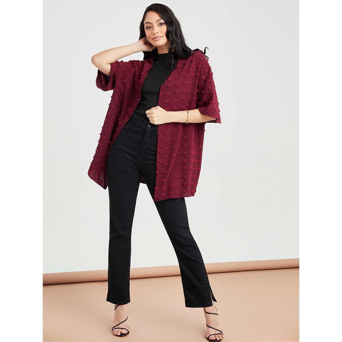 Styli LONG LINE DOBBY KIMONO-women-clothing-shirtsandblouses-blouses-image-2