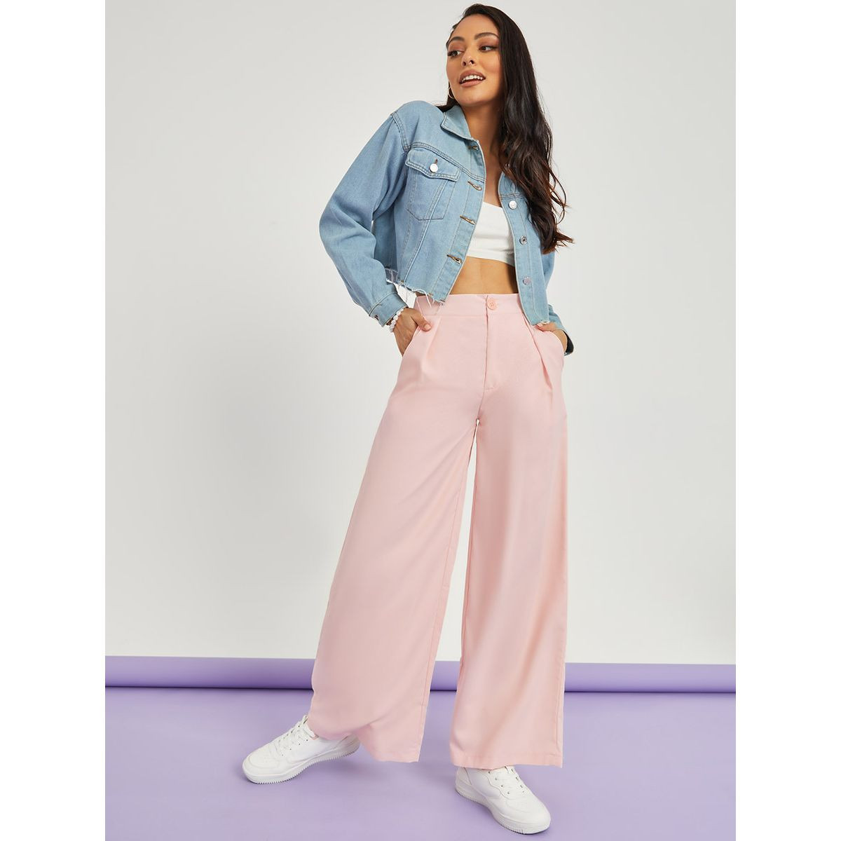Styli Solid Wide Leg Trouser with Side Pocket-women-clothing-bottoms-trousers-image-3