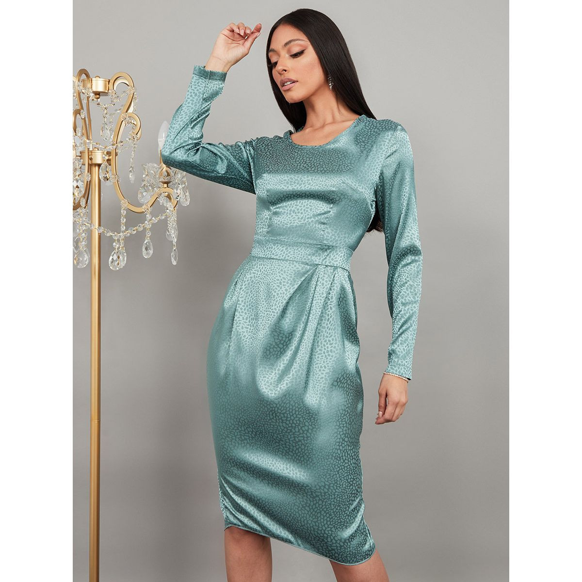 فستان ميدي جاكار باكمام طويلة من ستايلي-women-clothing-dresses-image-2
