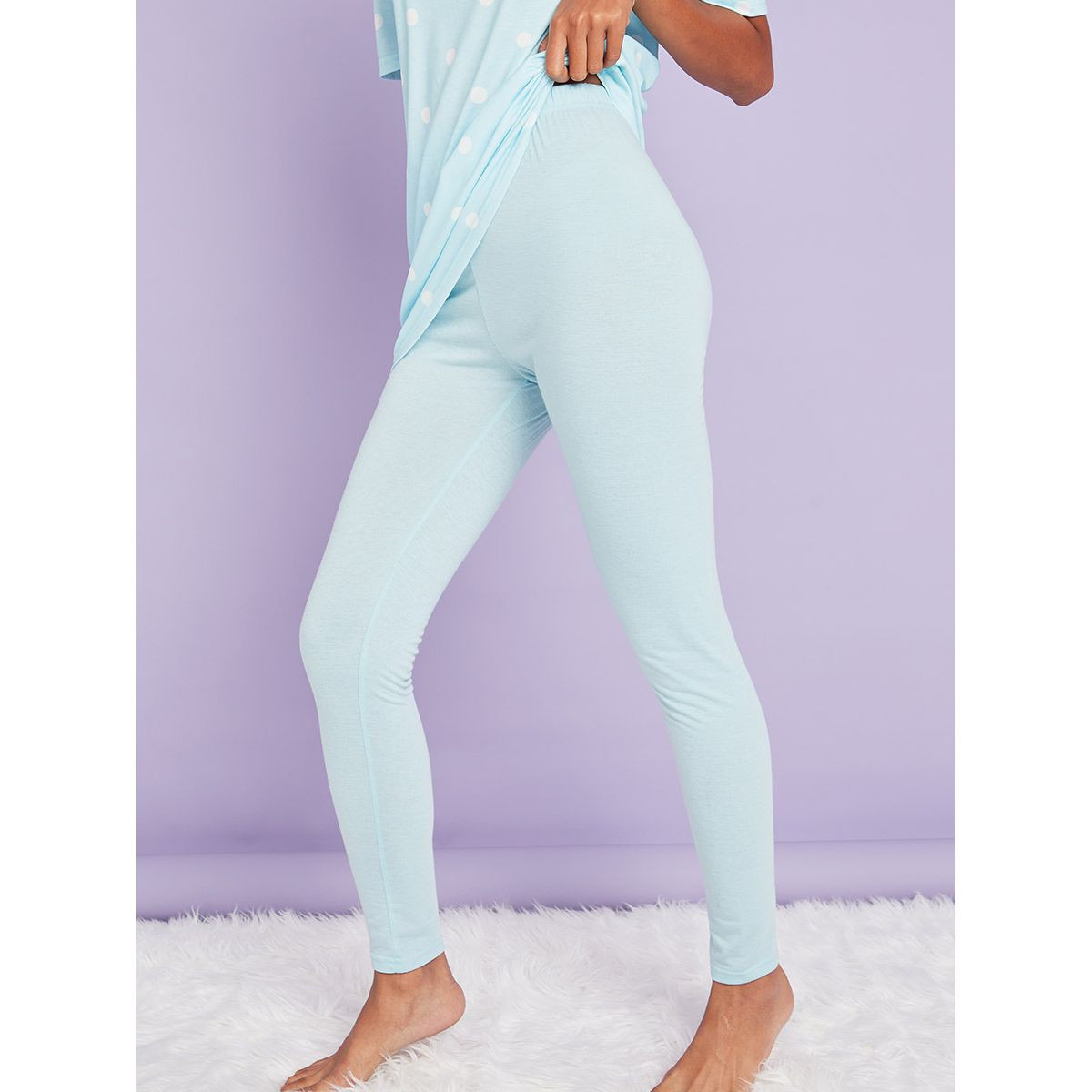 Styli Spot Print Relax Slogan Longline T-shirt and Leggings Set-women-clothing-nightwear-pyjamas-longsets-image-5