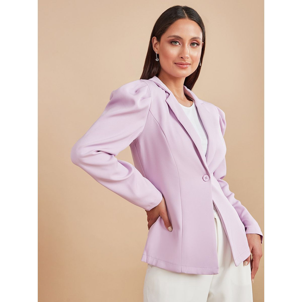 Styli Regular Length Plain Blazer With Volume Sleeves-women-clothing-coatsandjackets-blazers-image-3