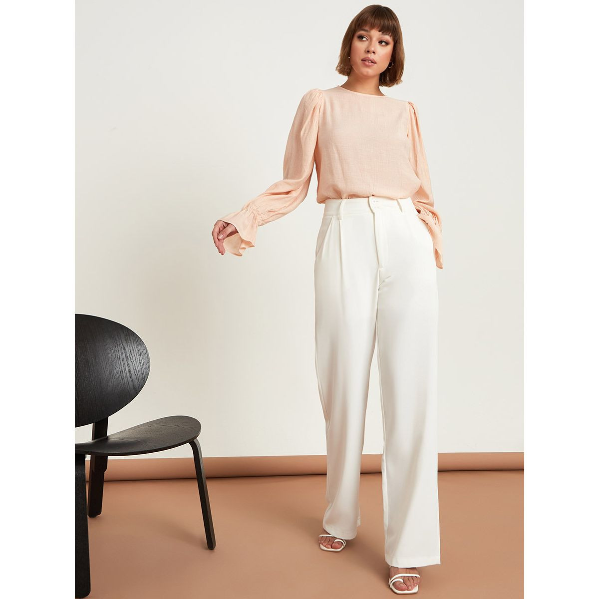 Styli Frill Cuff Long Sleeves Round Neck Blouse-women-clothing-shirtsandblouses-blouses-image-2