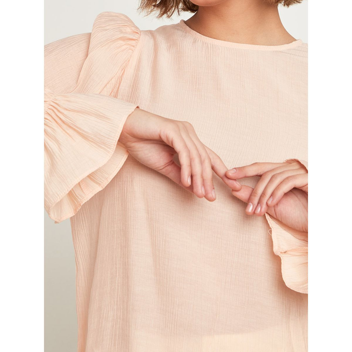 Styli Frill Cuff Long Sleeves Round Neck Blouse-women-clothing-shirtsandblouses-blouses-image-4