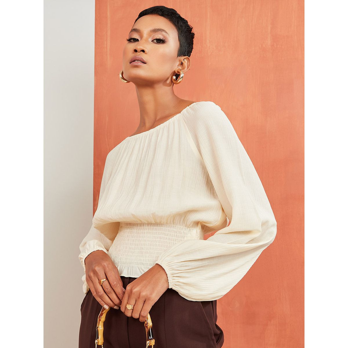 Styli Long Volume Sleeves Boat Neck Smock Top-women-clothing-shirtsandblouses-blouses-image-1