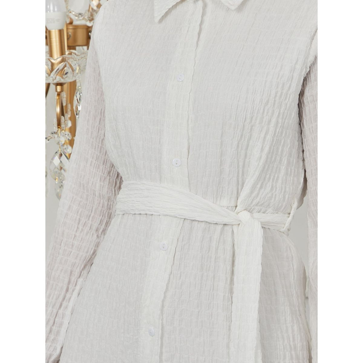 Styli Premium Belted Shirt Dress with Textured Fabric-women-clothing-dresses-image-3
