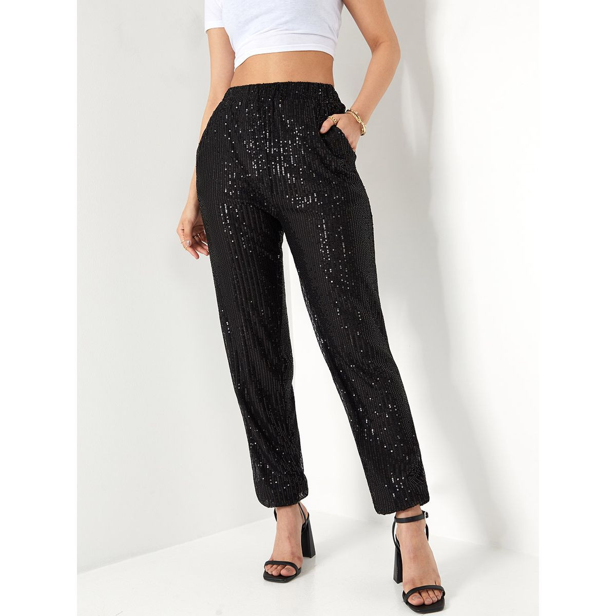Styli High Rise Sequined Pants with Side Pocket-women-clothing-bottoms-trousers-image-2