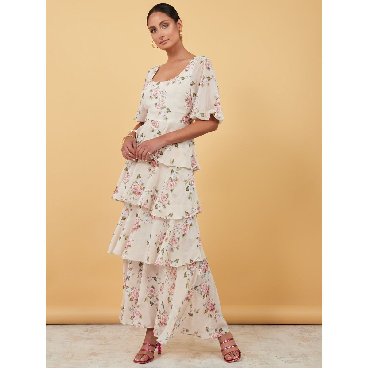 Styli Short Sleeves Square Neck Floral Print A-Line Maxi Dress-women-clothing-dresses-image-1