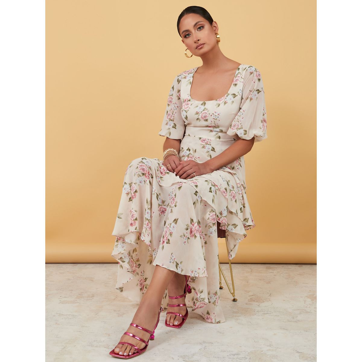 Styli Short Sleeves Square Neck Floral Print A-Line Maxi Dress-women-clothing-dresses-image-5