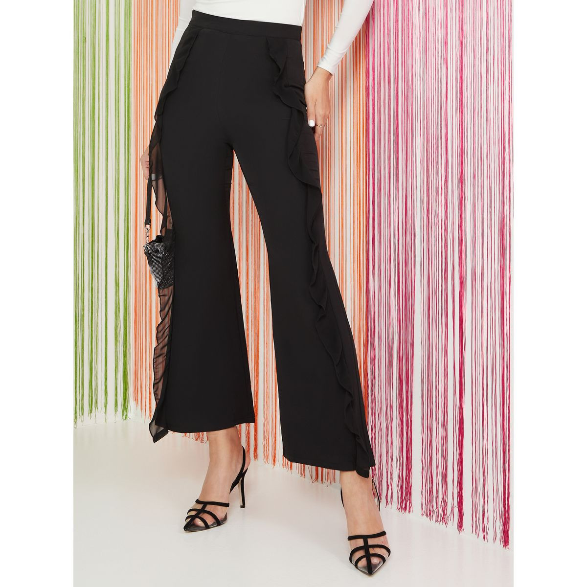 Buy Women's Styli Frill Side Panel Detail Flare Leg Trouser Online |  Centrepoint Kuwait