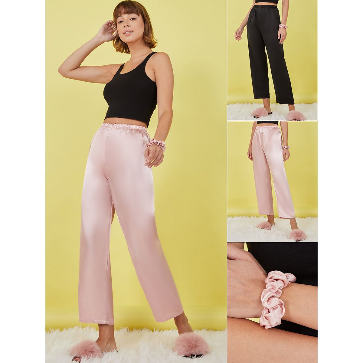 Styli Pack of 2 - Satin Trouser with Hair Scrunchies-women-clothing-nightwear-pyjamas-bottoms-image-1