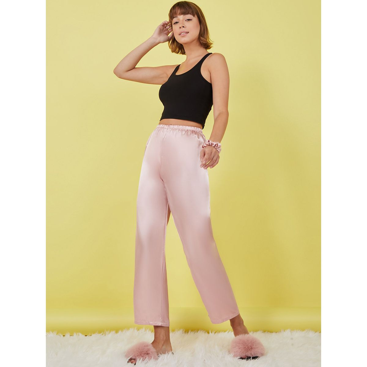 Styli Pack of 2 - Satin Trouser with Hair Scrunchies-women-clothing-nightwear-pyjamas-bottoms-image-3