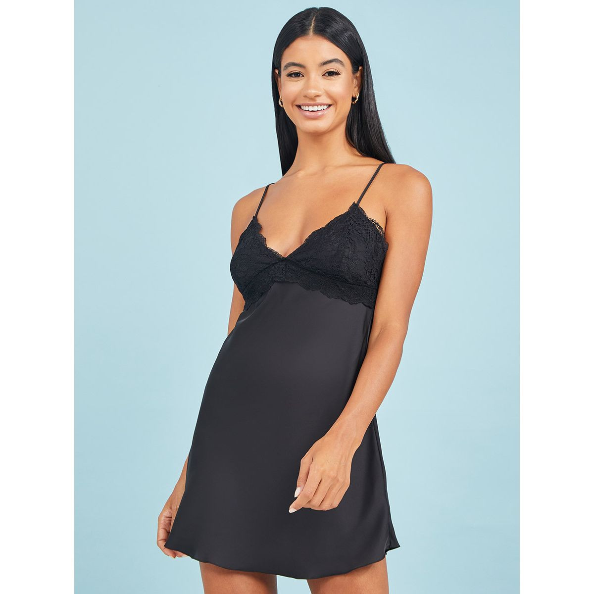 فستان ساتان بتداخلات دانتيل-women-clothing-lingerie-babydollsandbodysuits-image-1