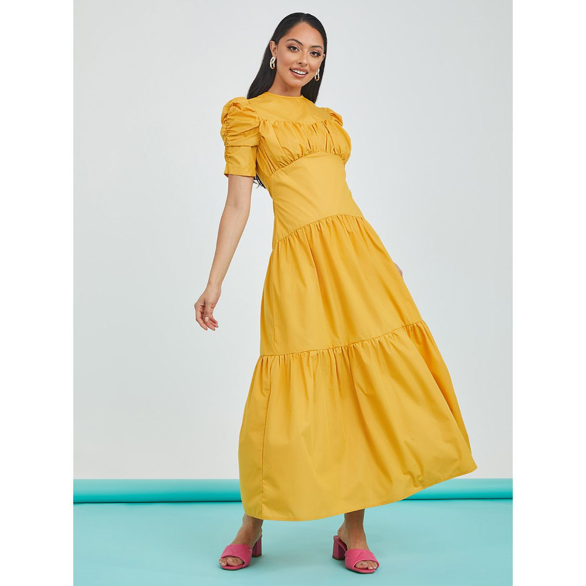 فستان طويل باكمام مزمومة من ستايلي-women-clothing-dresses-image-1