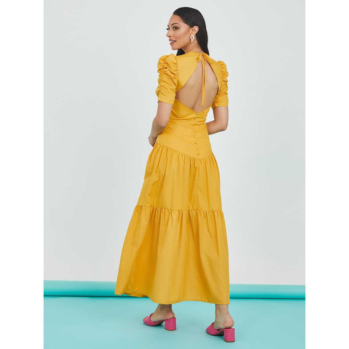 فستان طويل باكمام مزمومة من ستايلي-women-clothing-dresses-image-4