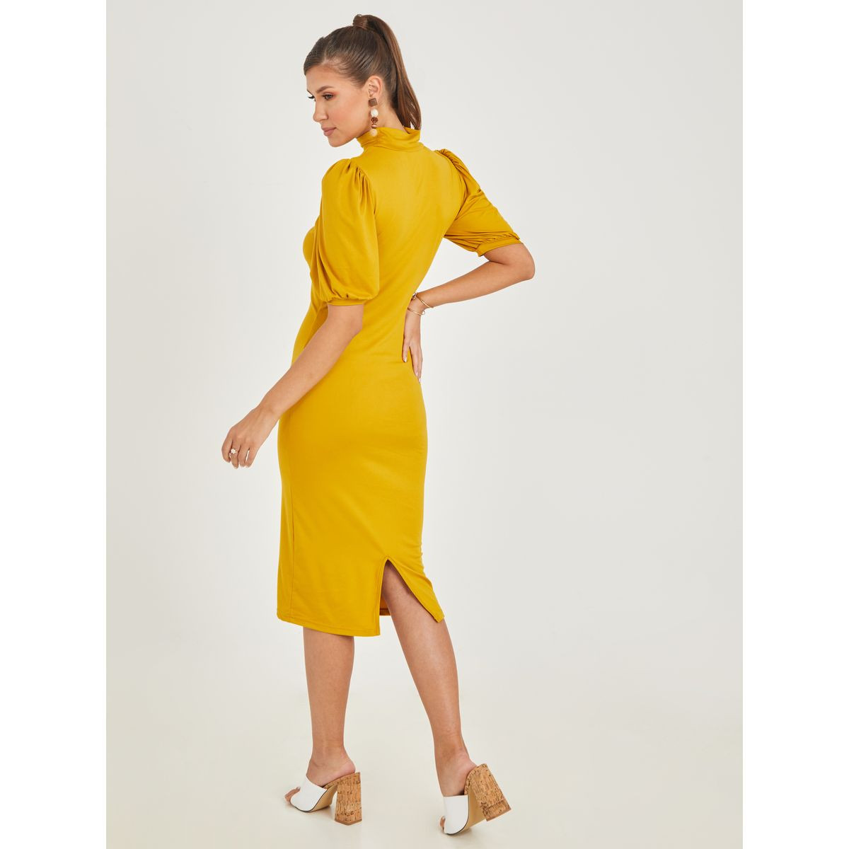 Styli Puff Sleeves High Neck Bodycon Midi Dress-women-clothing-dresses-image-4