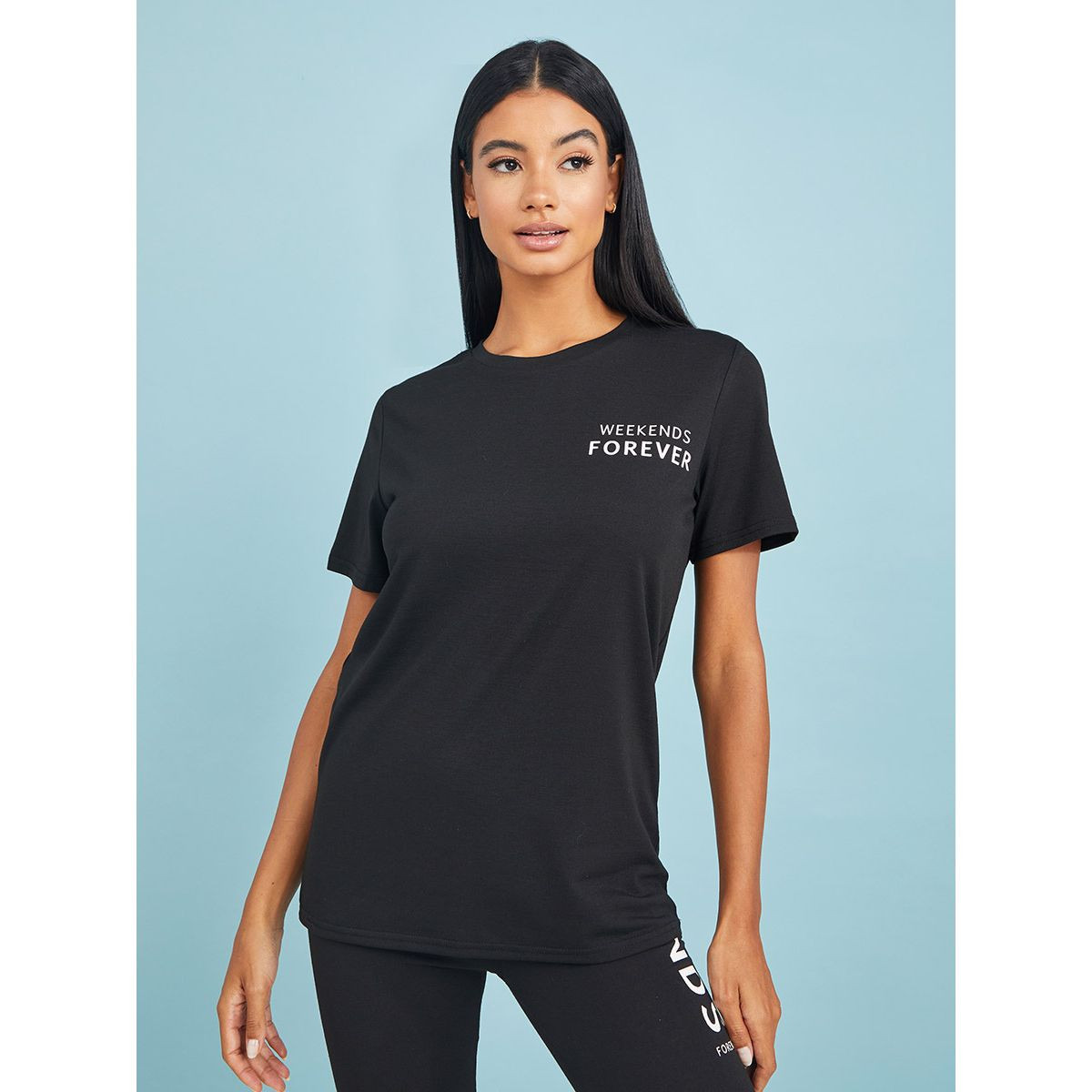 Styli Weekends Slogan Placement T-shirt and Leggings Set-women-clothing-nightwear-pyjamas-longsets-image-3