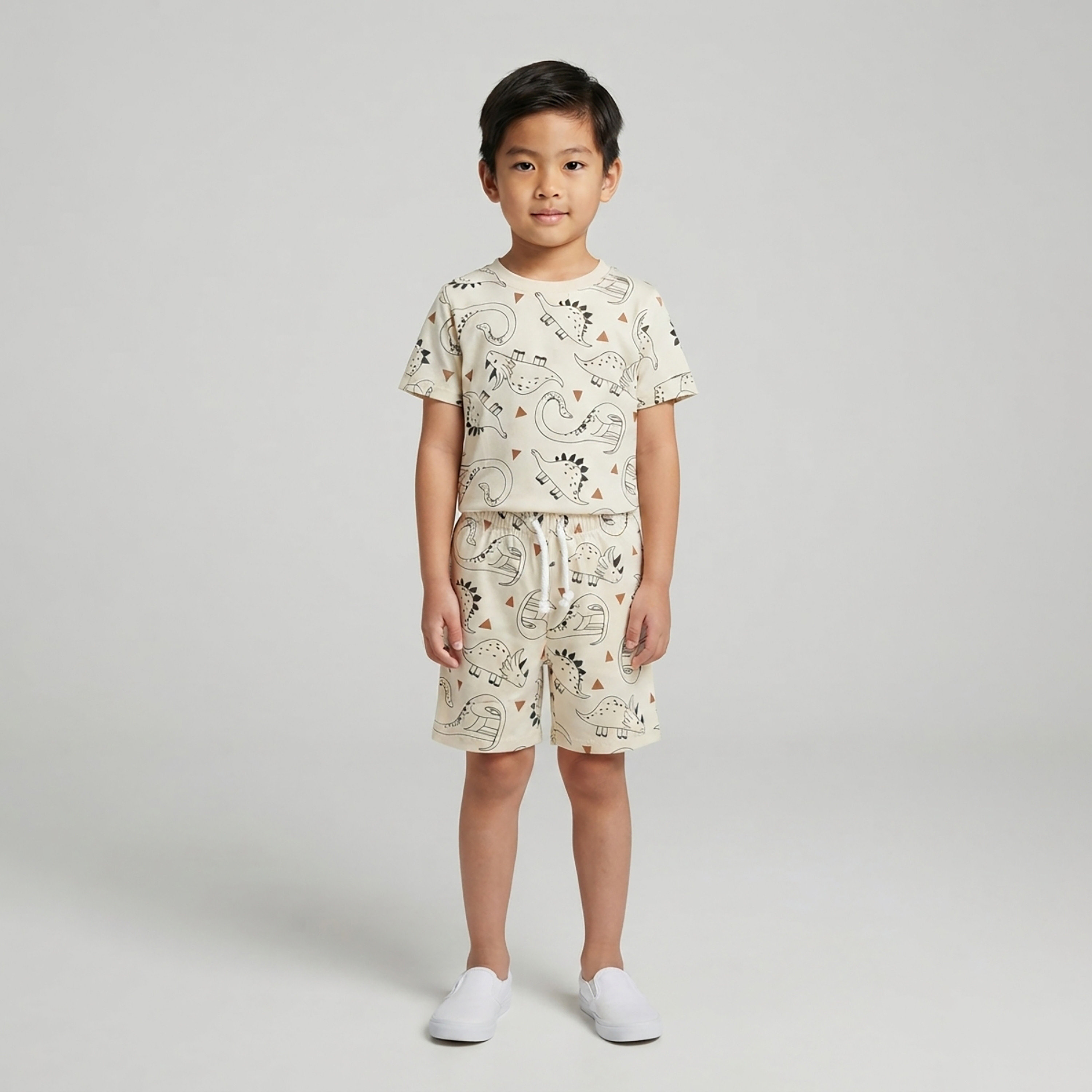 طقم متناسق تيشرت بأكمام قصيرة وبنطال بيجامة بطبعة ديناصور من بيبي كلو-boys-clothing-setsandcoords-image-1