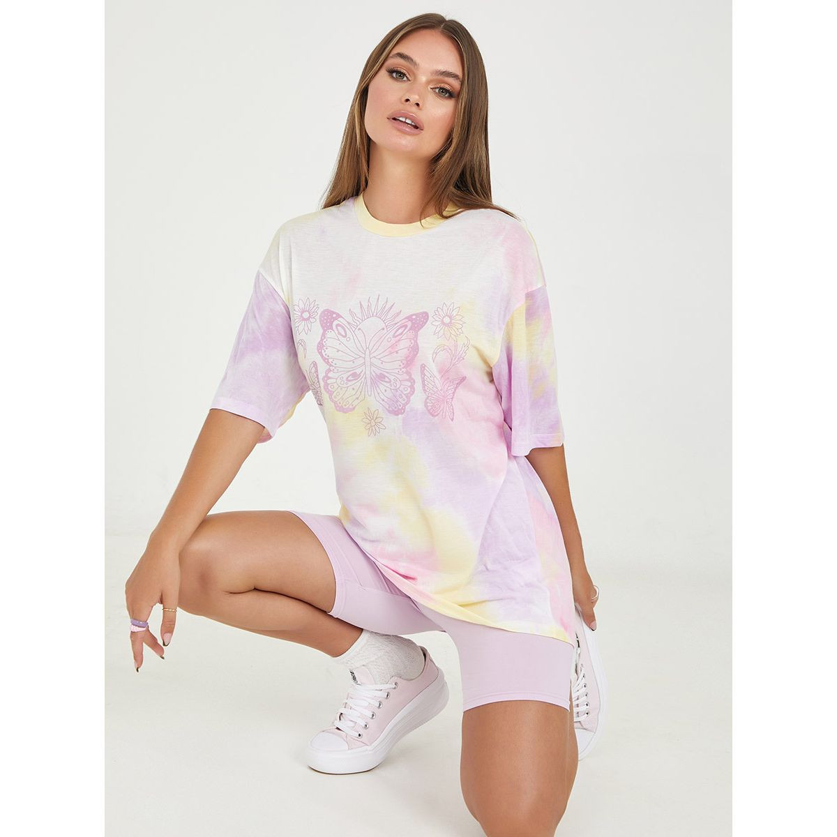 Styli Short Sleeves Tie Dye Butterfly Graphic Oversized Longline T-shirt-women-clothing-tshirts-image-2