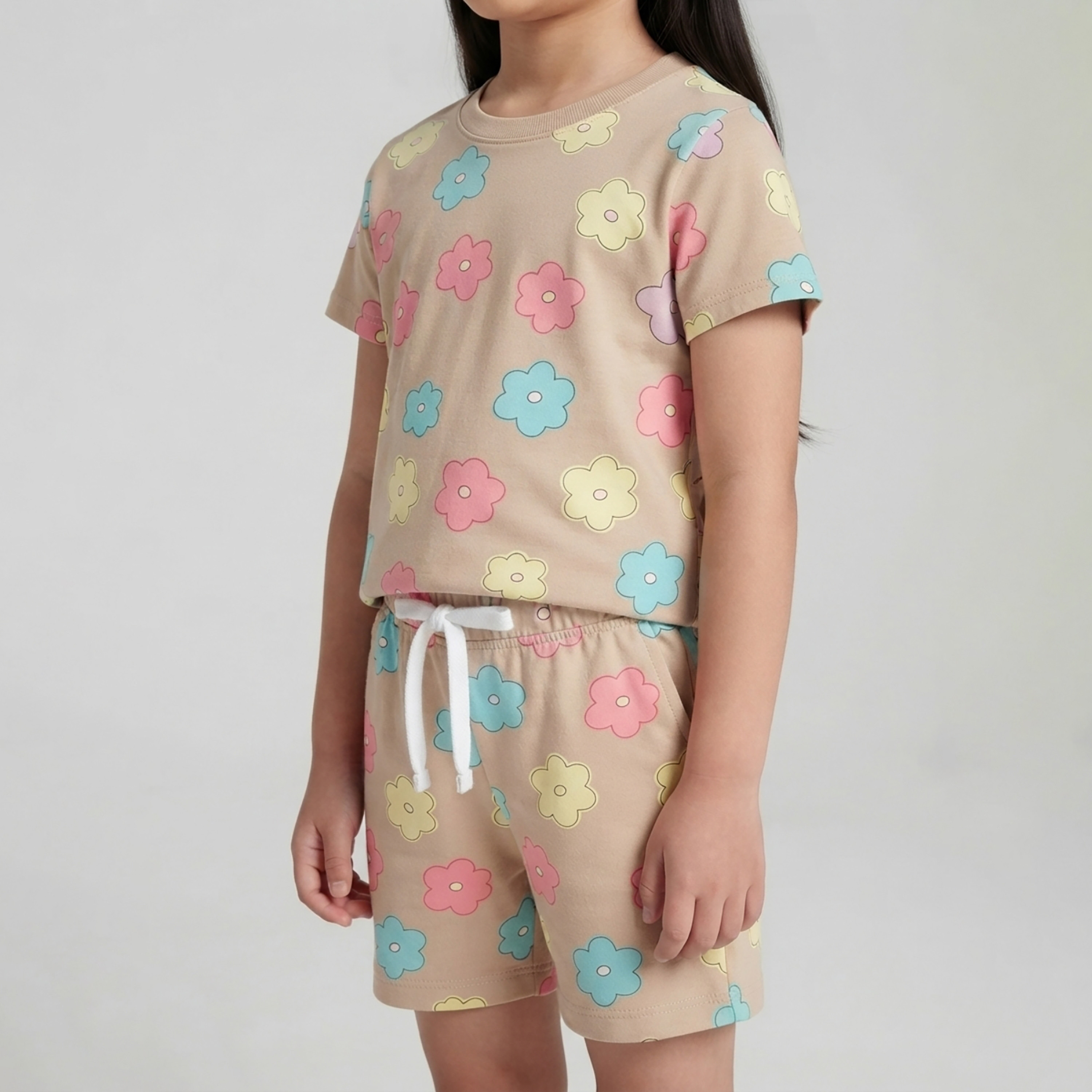 طقم متناسق تيشرت بأكمام قصيرة وبنطال بيجامة بطبعة أزهار من بيبي كلو-baby-girls-clothing-setsandcoords-image-5