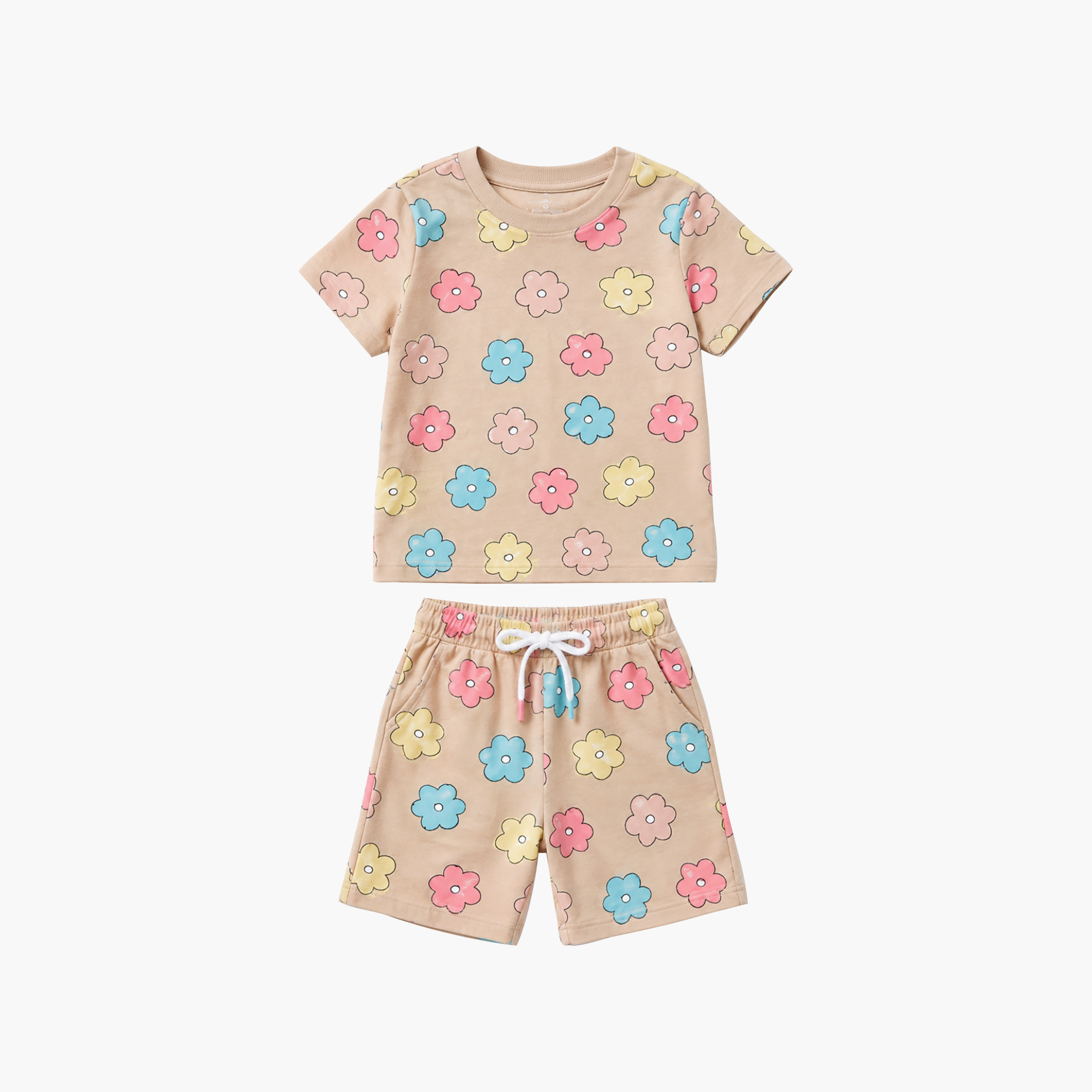 طقم متناسق تيشرت بأكمام قصيرة وبنطال بيجامة بطبعة أزهار من بيبي كلو-baby-girls-clothing-setsandcoords-image-6