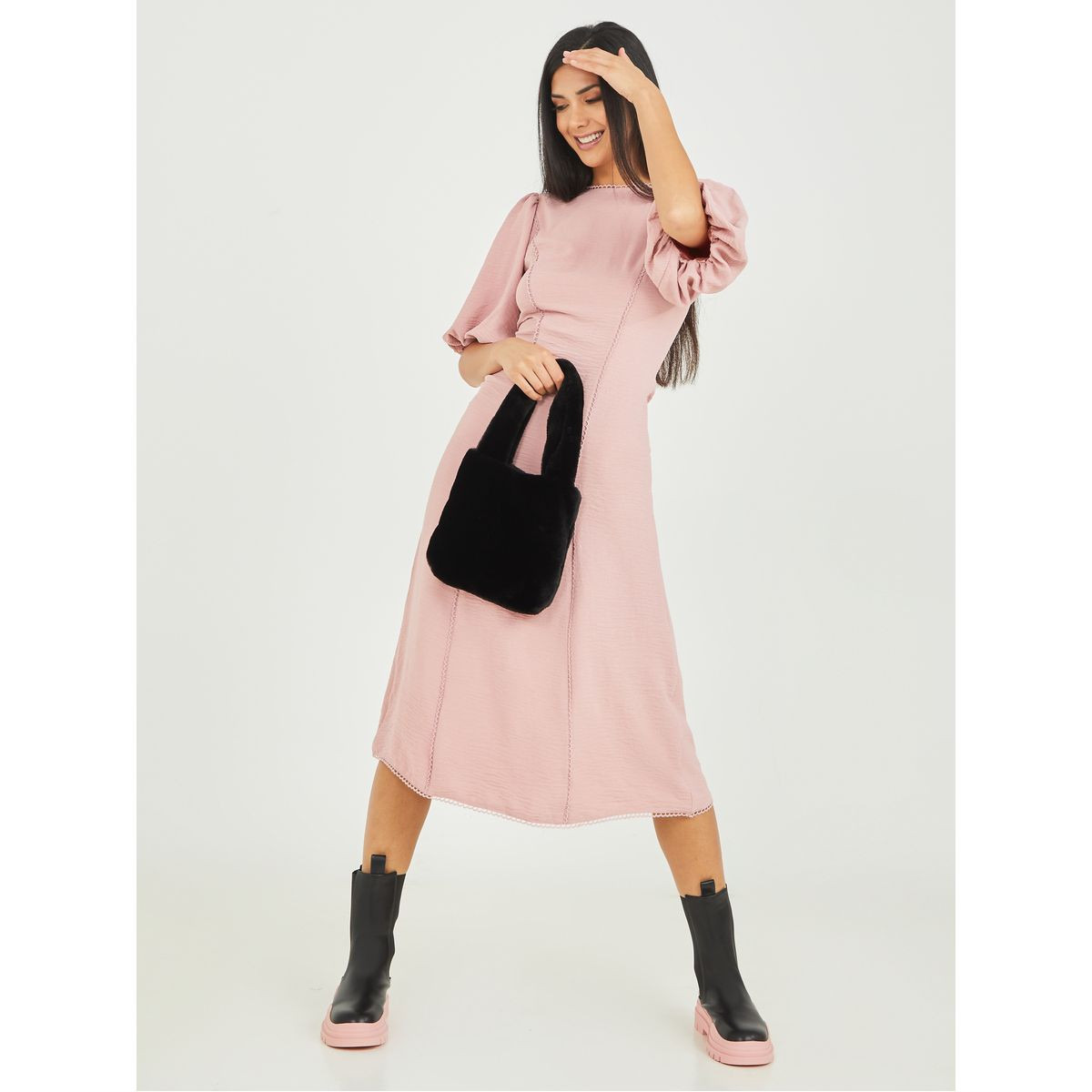 فستان ميدي باكمام قصيرة-women-clothing-dresses-image-1