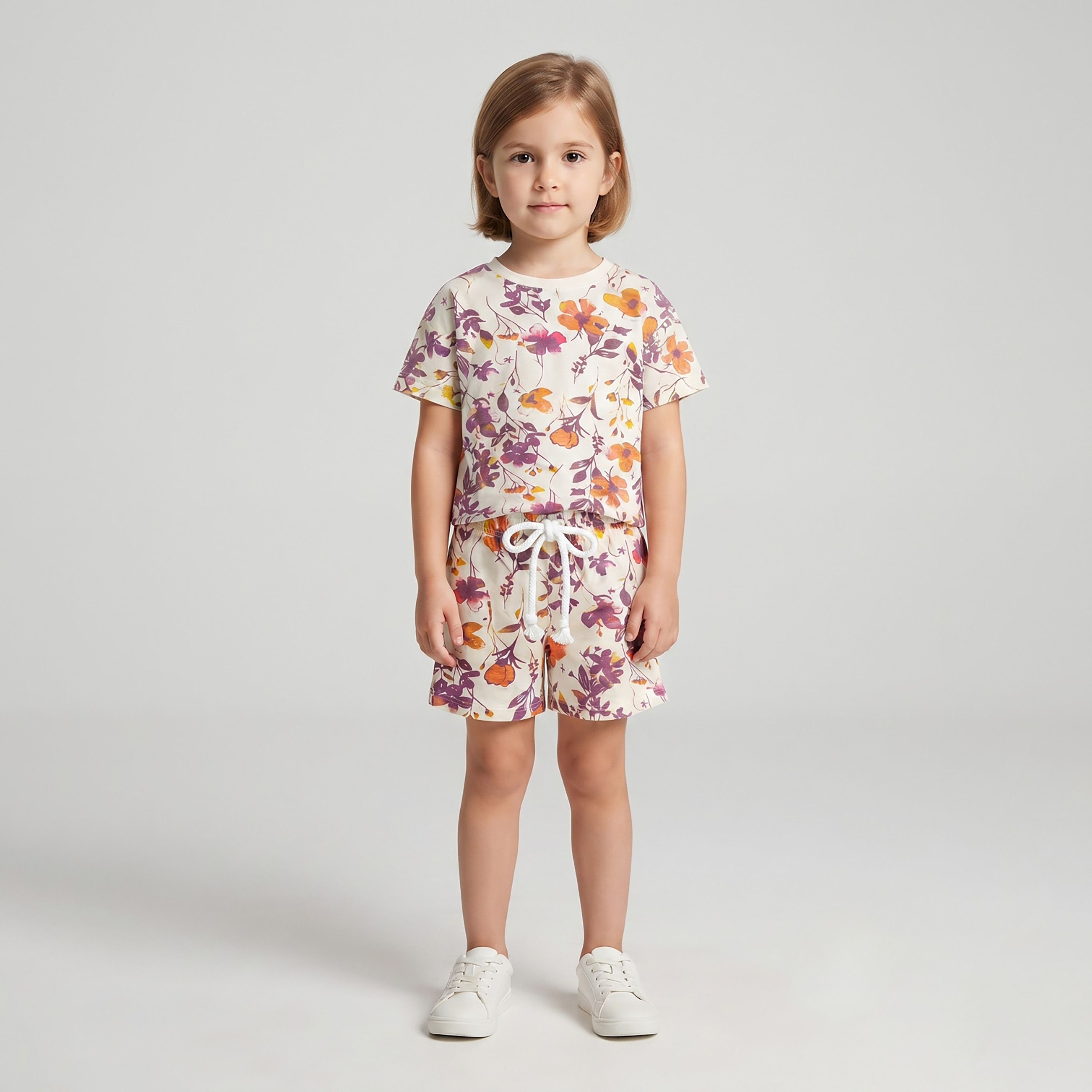 Babyqlo Floral Short Sleeves T-Shirt & Shorts Co-ord Set-baby-girls-clothing-setsandcoords-image-1