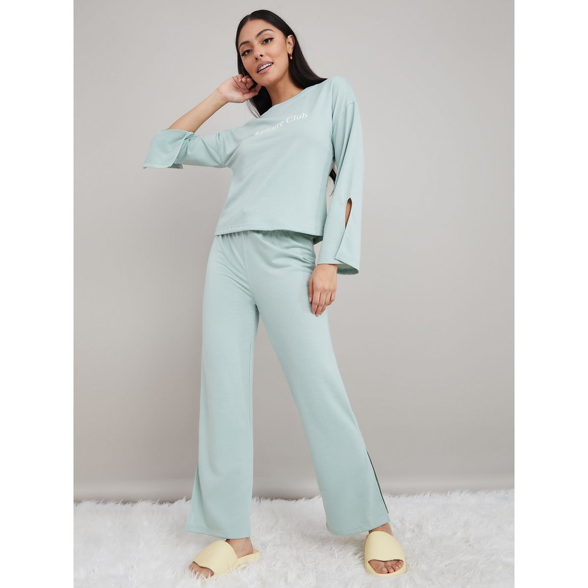 Styli Unwind Side Split Leisure Club Print T-shirt and Trouser Lounge Set-women-clothing-coordsets-image-1