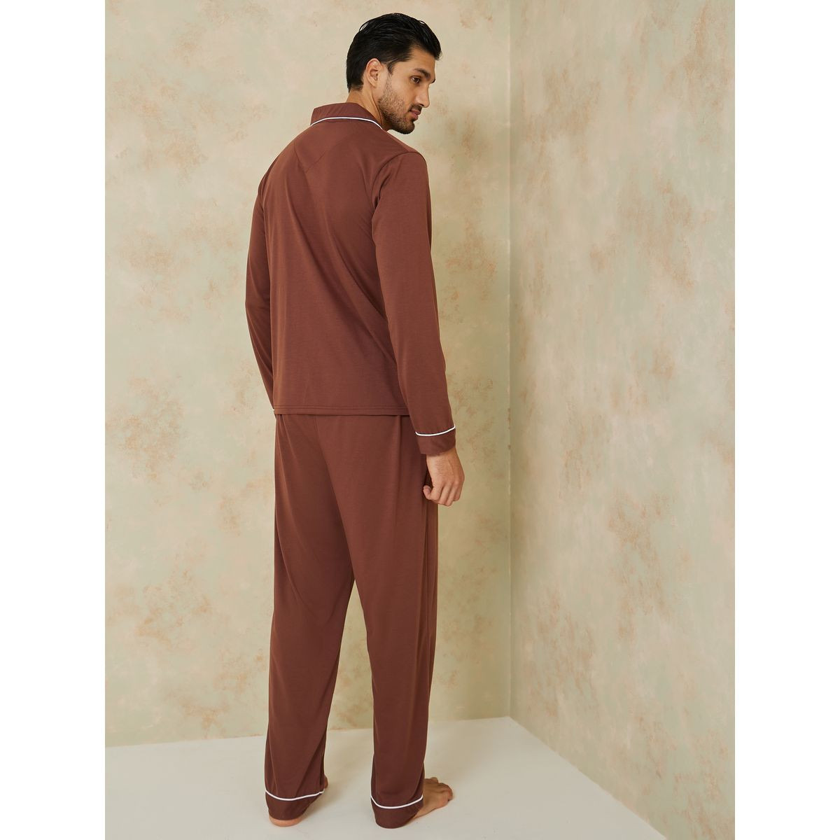Styli Unwind Solid Piping Detail Shirt and Pyjama Set-men-clothing-nightwear-sets-image-4