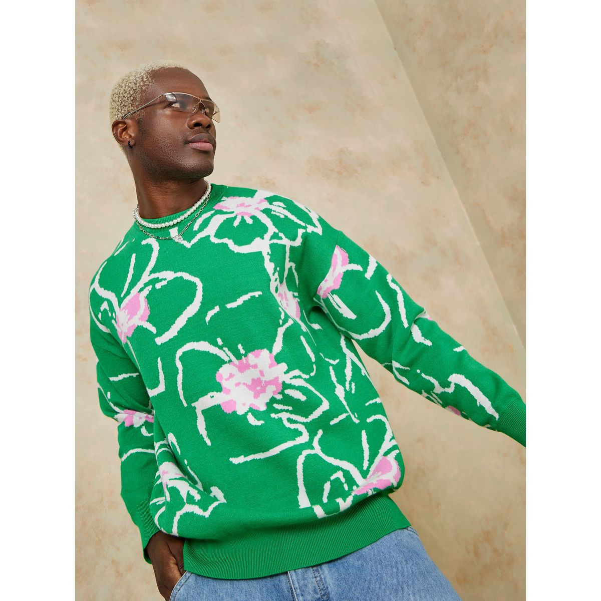 Styli Oversized Floral Print Knitted Jumper-men-clothing-sweatersandpullovers-image-1
