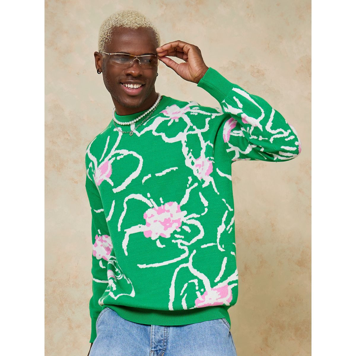 Styli Oversized Floral Print Knitted Jumper-men-clothing-sweatersandpullovers-image-4