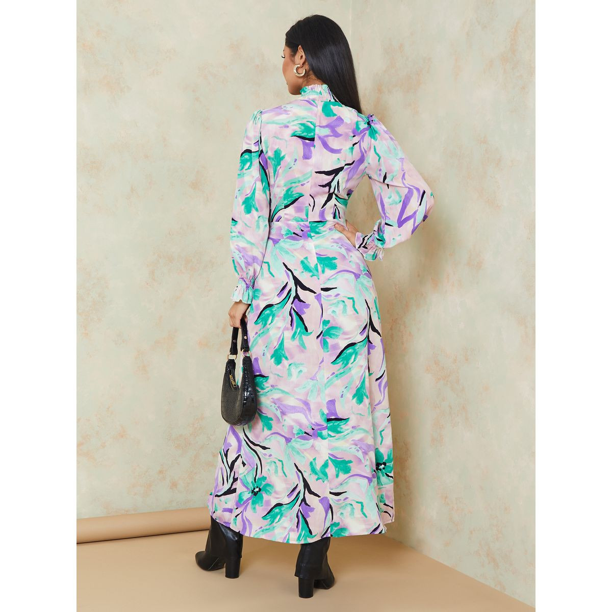 Styli Long Sleeves High Neck Floral Print A-Line Maxi Dress-women-clothing-dresses-image-4