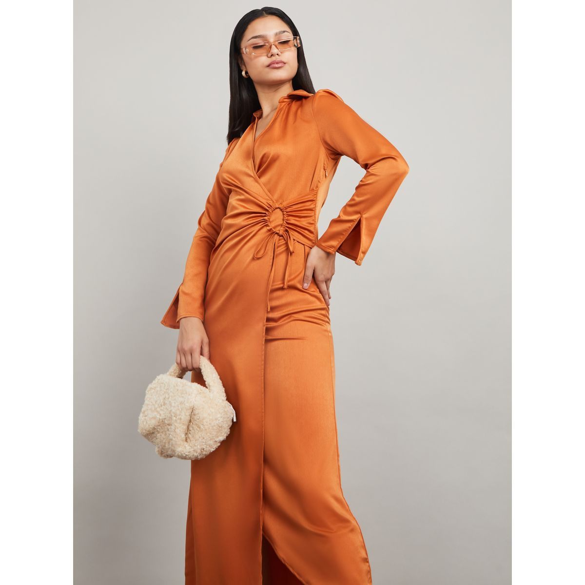 فستان طويل بنمط لف واكمام طويلة-women-clothing-dresses-image-1