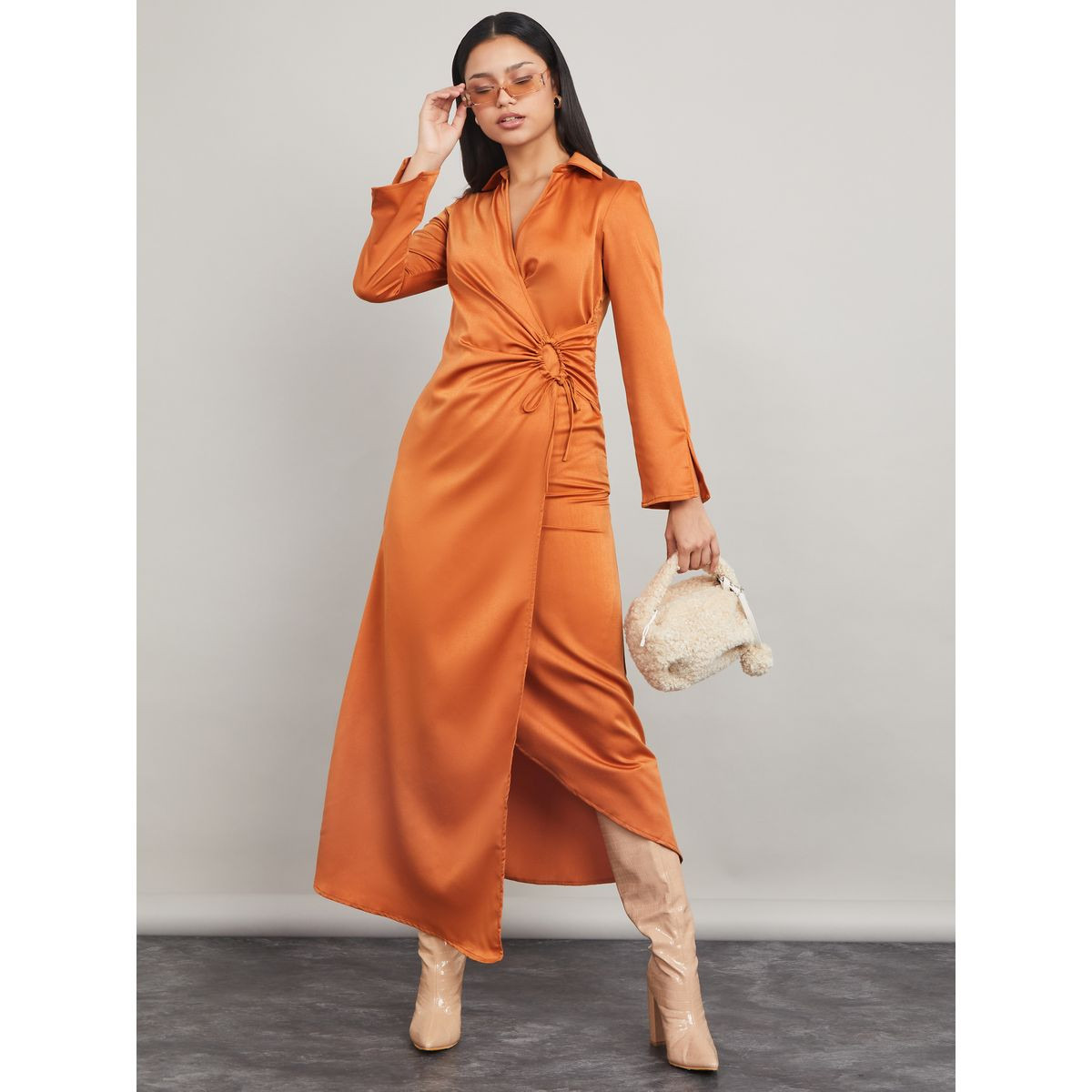 فستان طويل بنمط لف واكمام طويلة-women-clothing-dresses-image-2