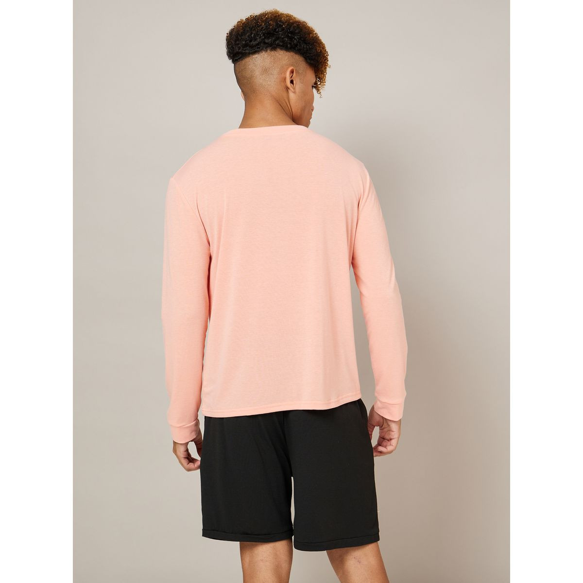 Styli Unwind Solid Long Sleeves T-shirt and Shorts Set-men-clothing-nightwear-sets-image-5