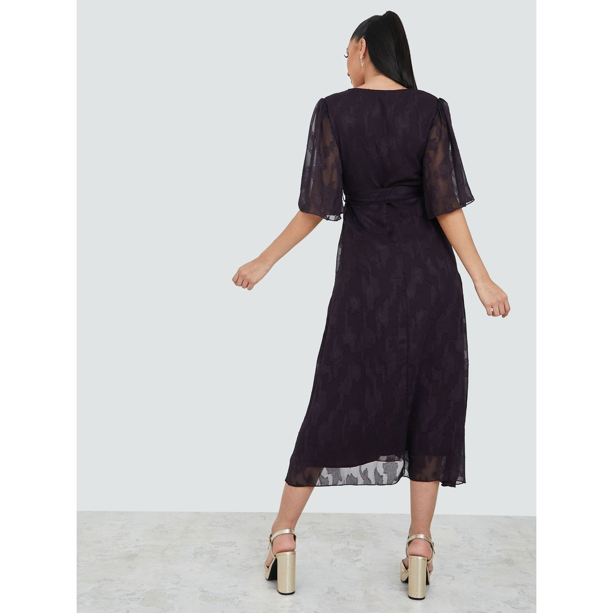 Styli Angel Sleeves Jacquard Wrap Front Midi Dress-women-clothing-dresses-image-4
