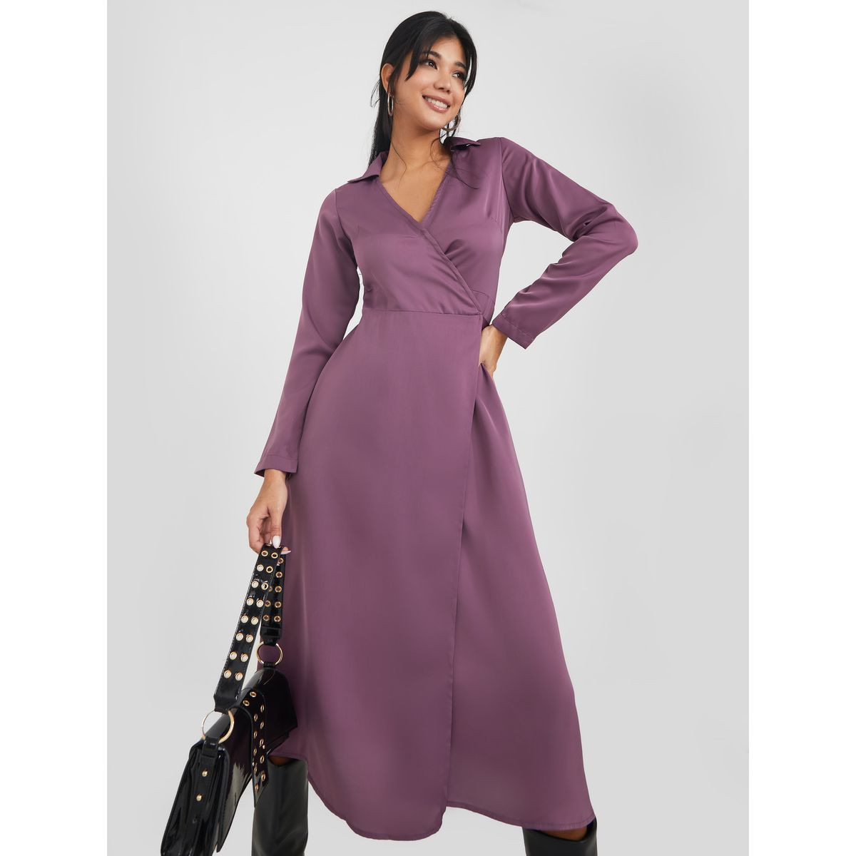 Styli Long Sleeves Soft Wrap Around Midi Dress-women-clothing-dresses-image-1