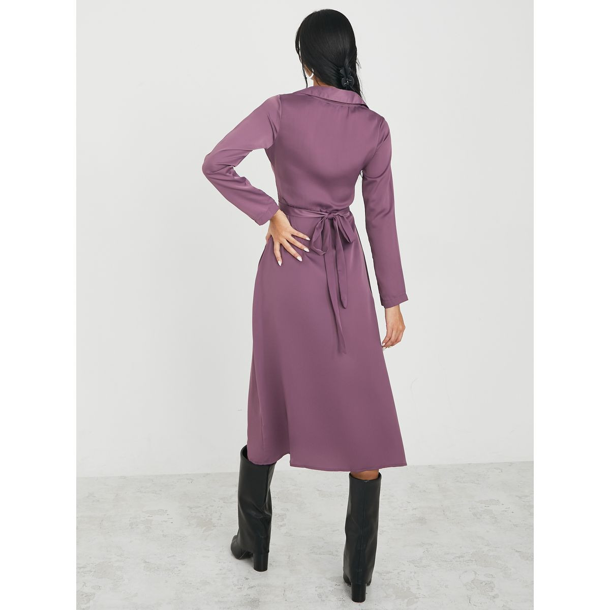 Styli Long Sleeves Soft Wrap Around Midi Dress-women-clothing-dresses-image-4